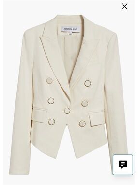 Veronica Beard Cream Double-Breasted Blazer with Gold Buttons